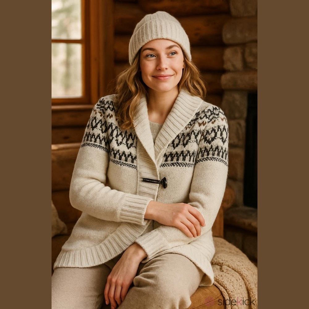 Lole Freddie Riverstone Wool Blend Cardigan with Fair Isle Pattern Size Medium